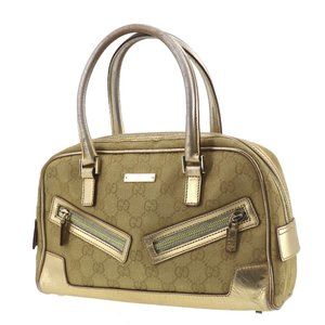GUCCI Tote GG Canvas Leather Hand Bag Gold Italy
